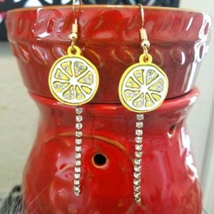 3/$30❤️Yellow Lemon Rhinestone Hanging Earrings New